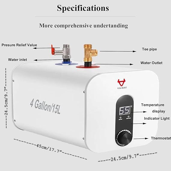 Electric Water Heater Smart 3.3 Gallon Point of Use Hot Water Heaters 120V