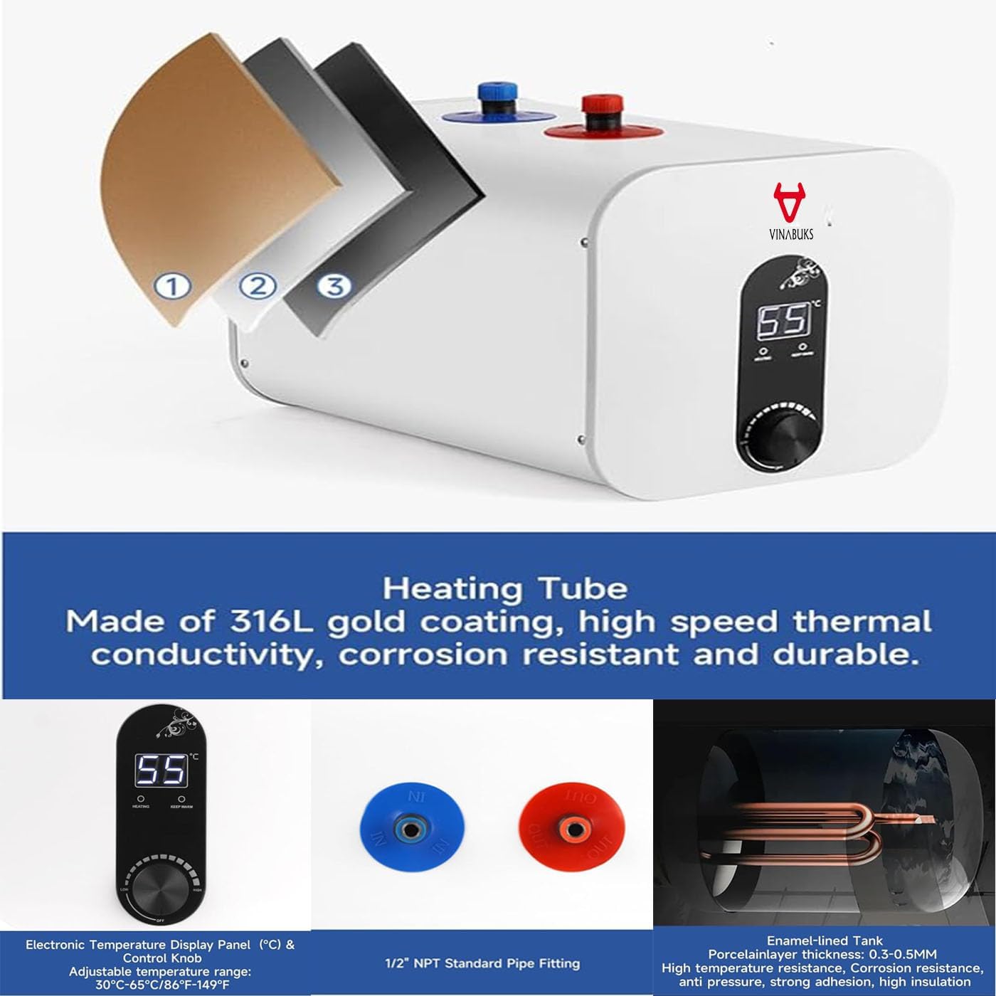 Electric Water Heater Smart 3.3 Gallon Point of Use Hot Water Heaters 120V