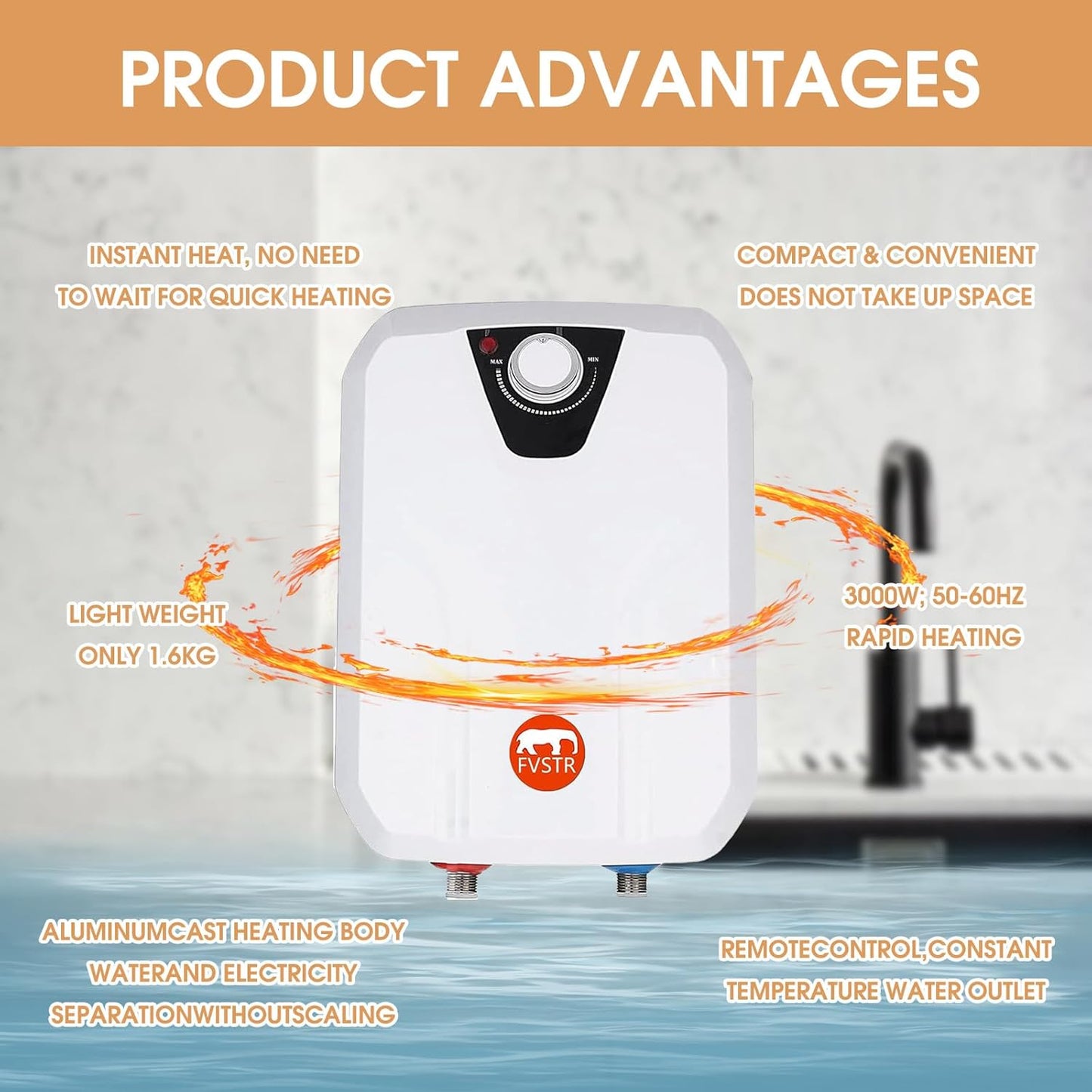 Electric Water Heater Smart RV 2.16Gallon 8L 1.5KW US safty Plug 120V(Water from Underside)