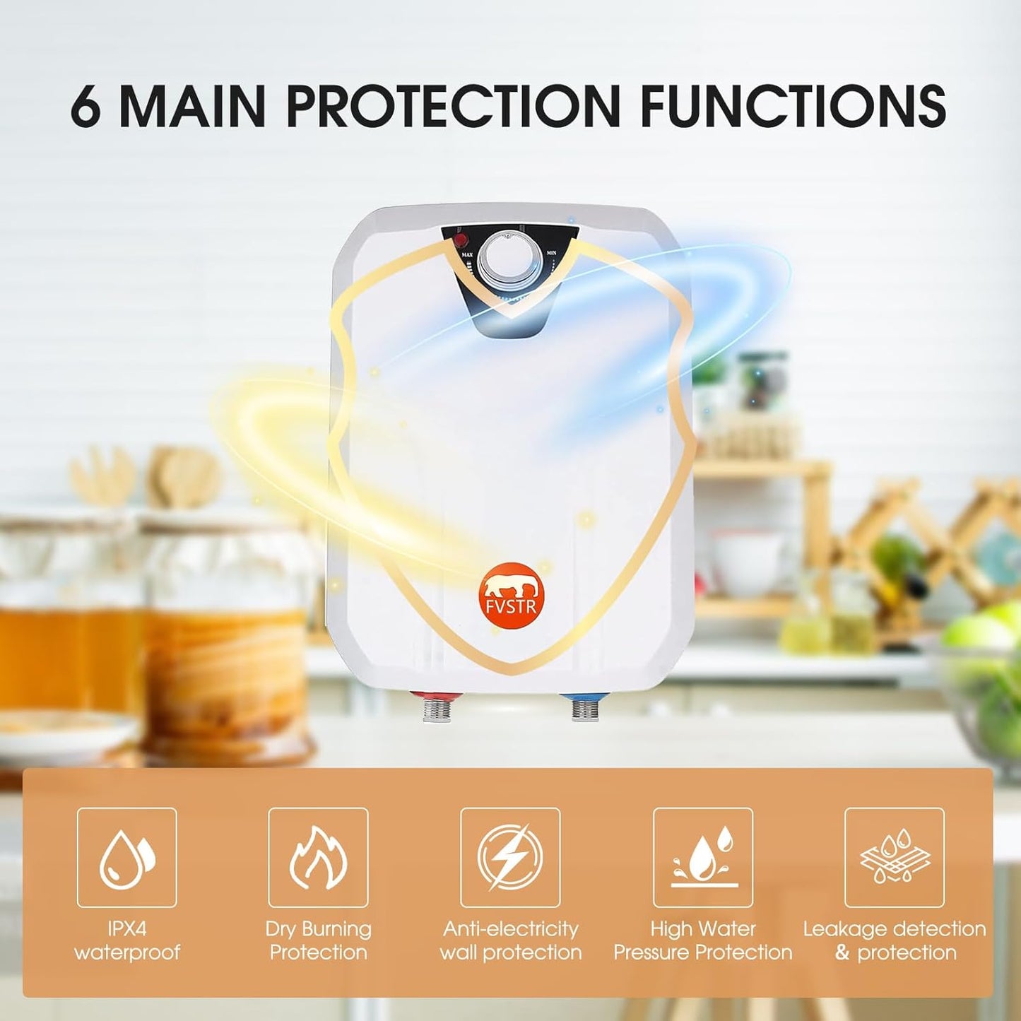 Electric Water Heater Smart RV 2.16Gallon 8L 1.5KW US safty Plug 120V(Water from Underside)