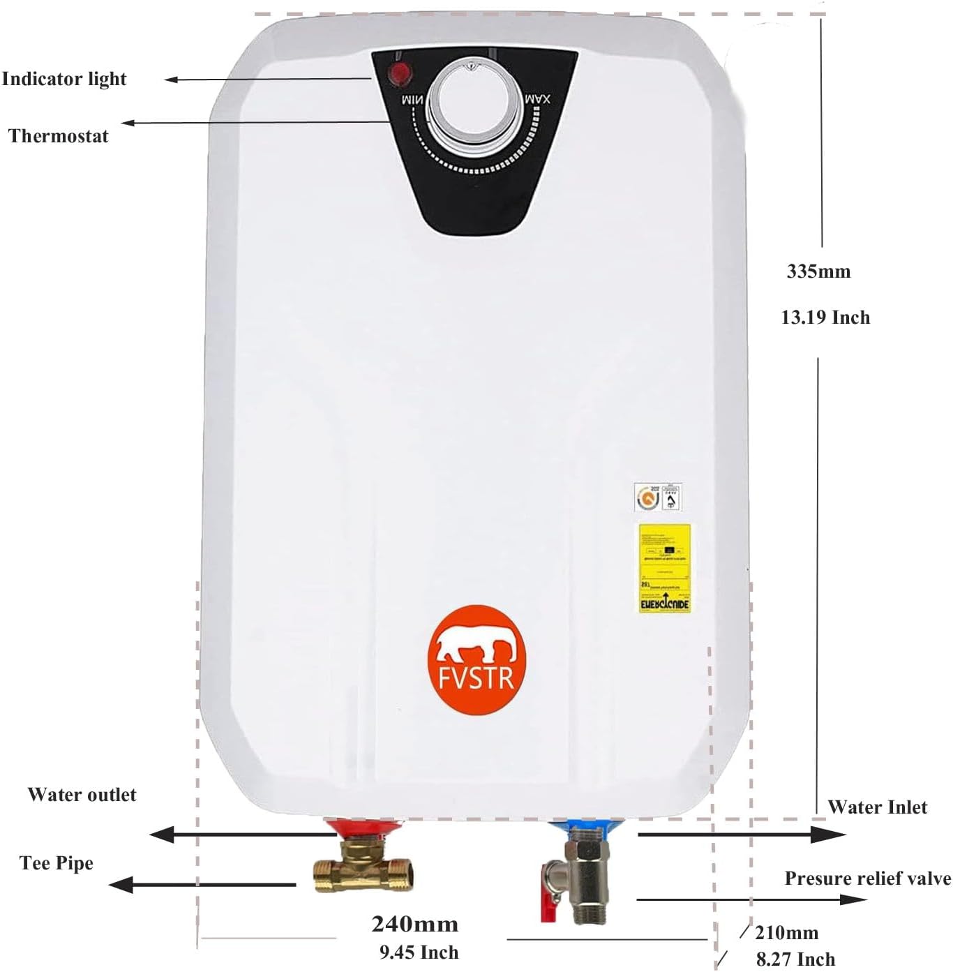 Electric Water Heater Smart RV 2.16Gallon 8L 1.5KW US safty Plug 120V(Water from Underside)