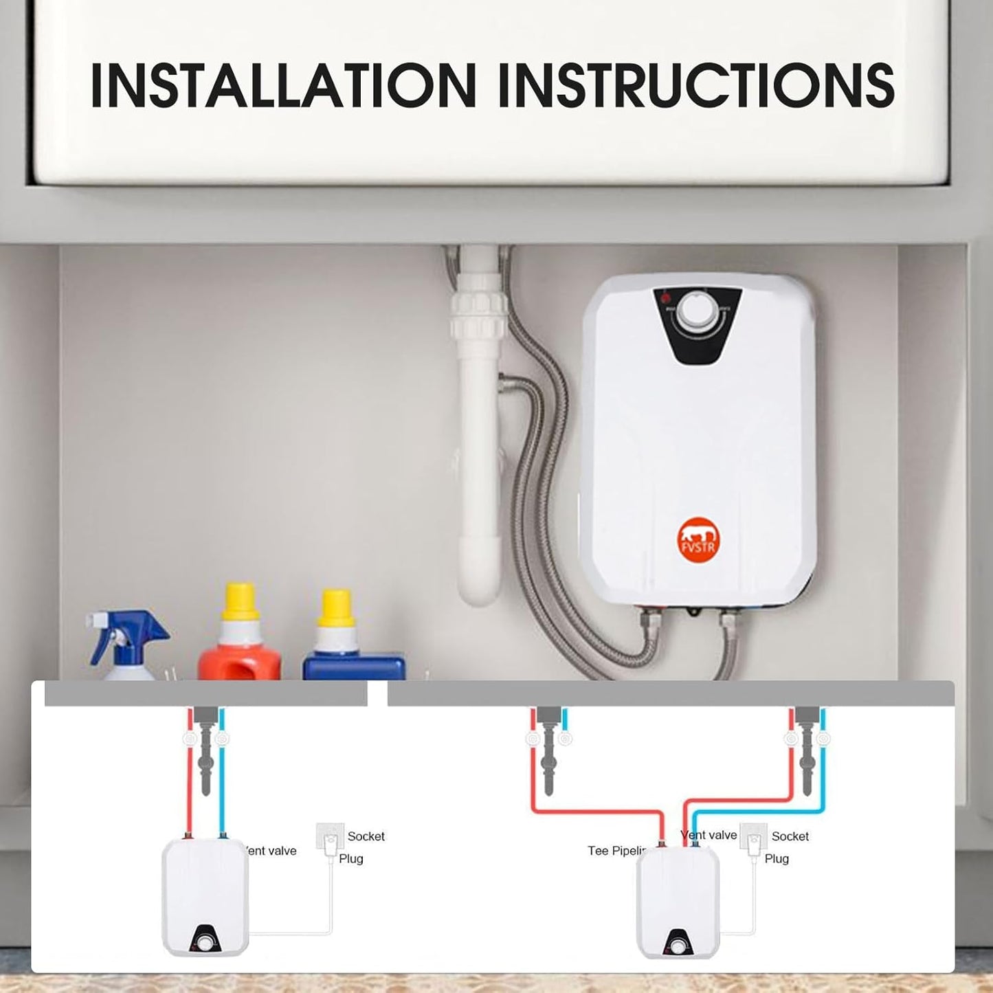 Electric Water Heater Smart RV 2.16Gallon 8L 1.5KW US safty Plug 120V(Water from Underside)