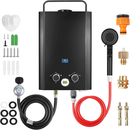 Tankless Water Heater Propane, 1.58GPM 5L Portable Instant Hot Water Heater, Outdoor Use for RV, Camper Van, Camping Trailer