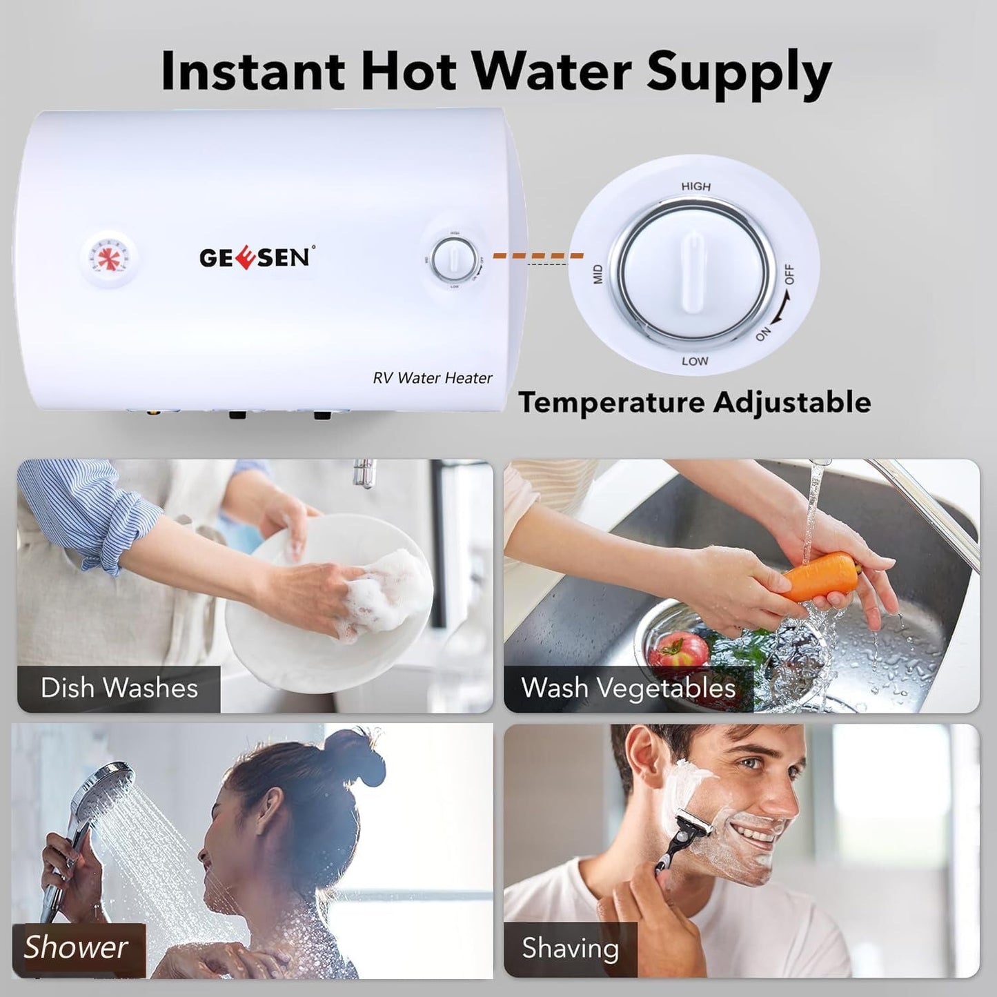 Geesen Electric Hot Water Storage Tank, Compact Point-of-Use(15 Gallon)