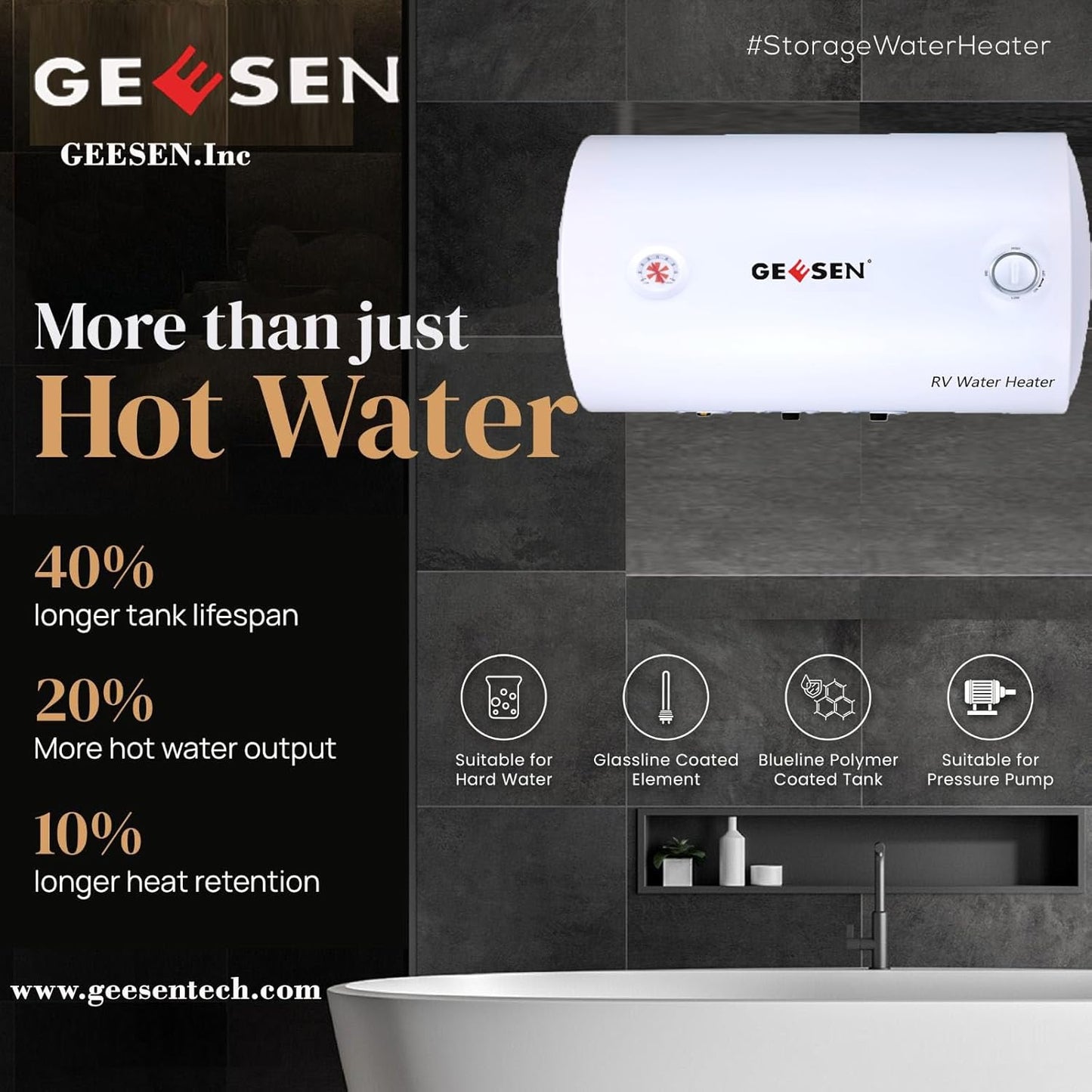 Geesen Electric Hot Water Storage Tank, Compact Point-of-Use(15 Gallon)