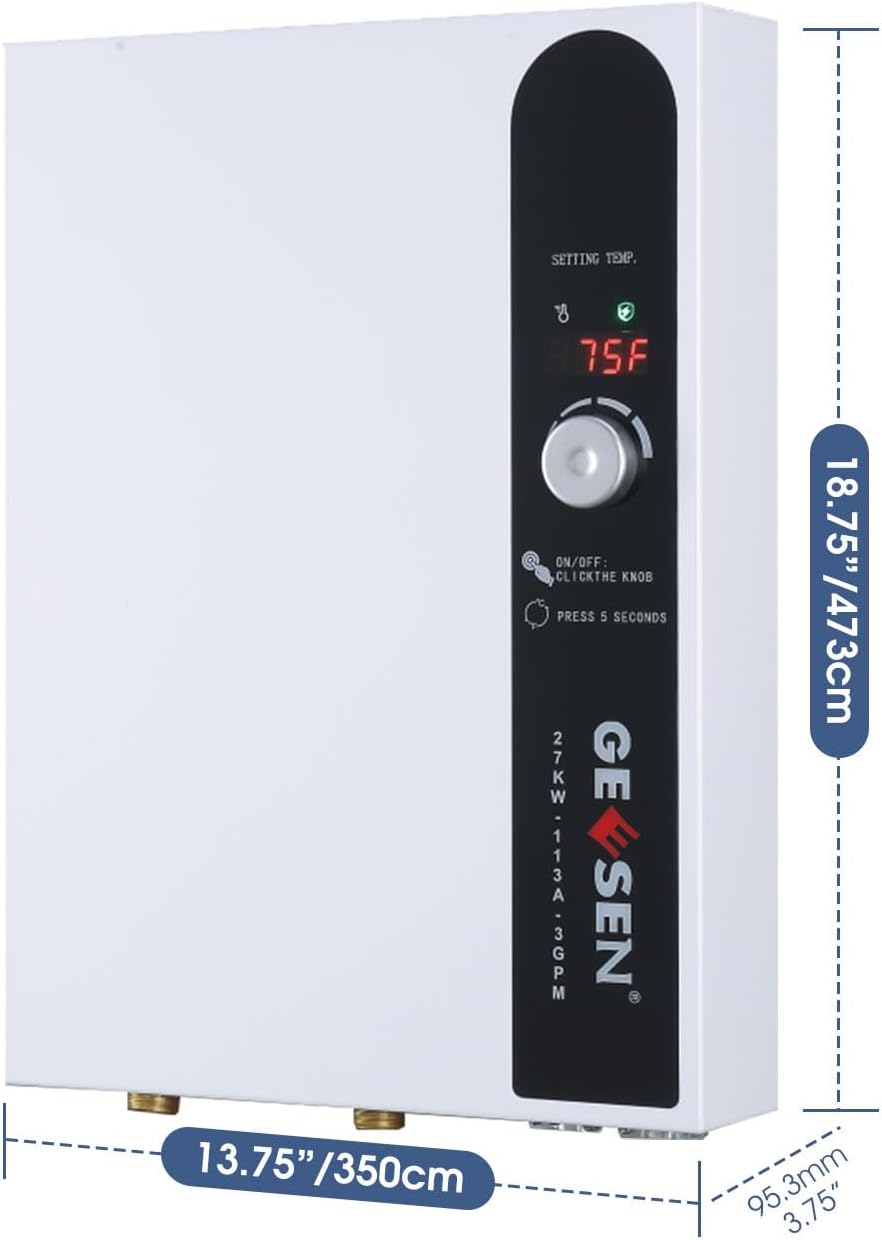 Geesen 27 KW Tankless Water Heater Electric, Instant On Demand Endless Hot Water Heater 240V