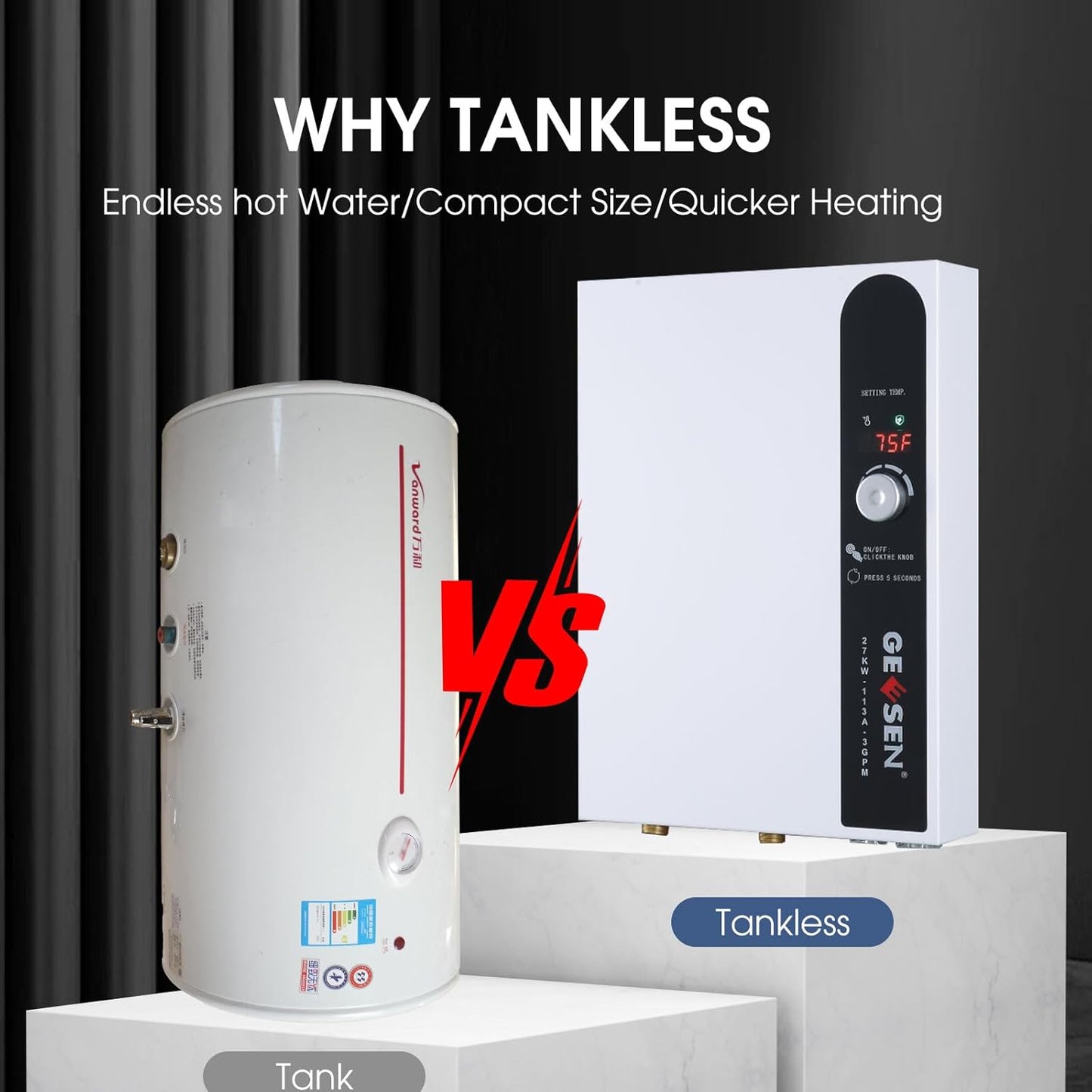 Geesen 27 KW Tankless Water Heater Electric, Instant On Demand Endless Hot Water Heater 240V