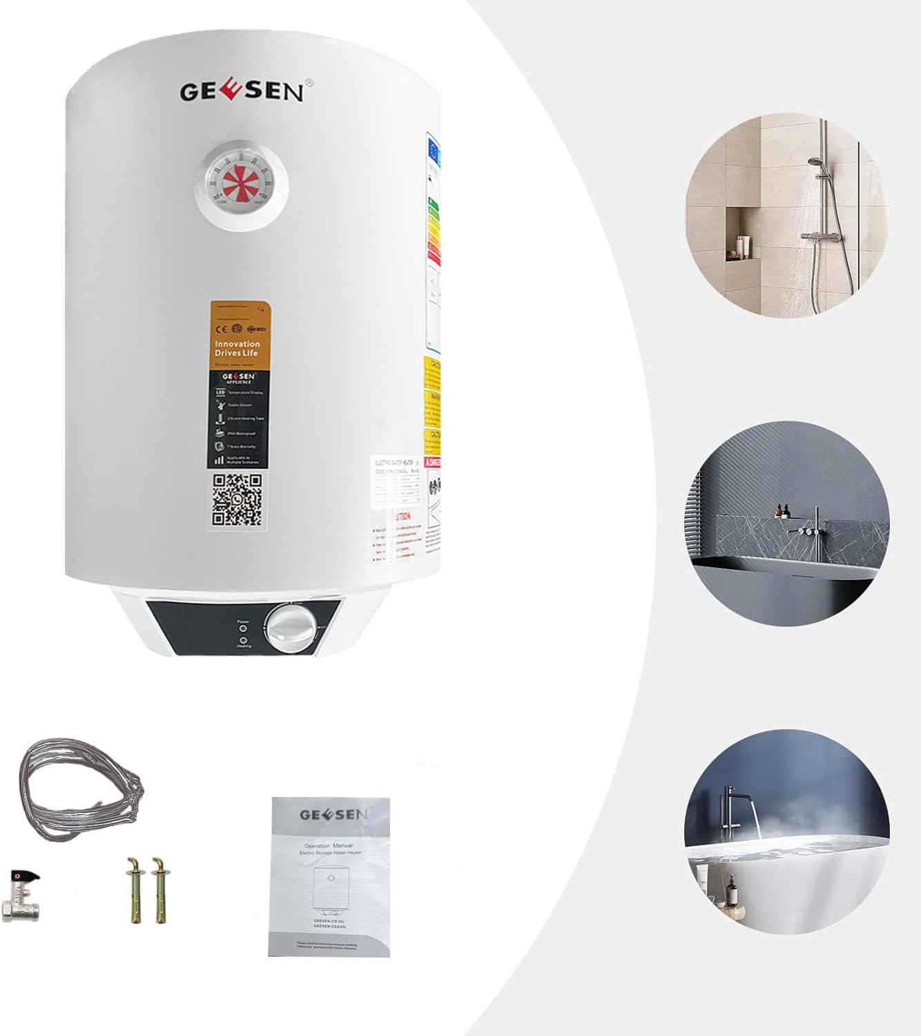 Geesen Storage RV TR Indoor Waterproof Electric Tank On Demand Hot Water Heater(8 Gallon)