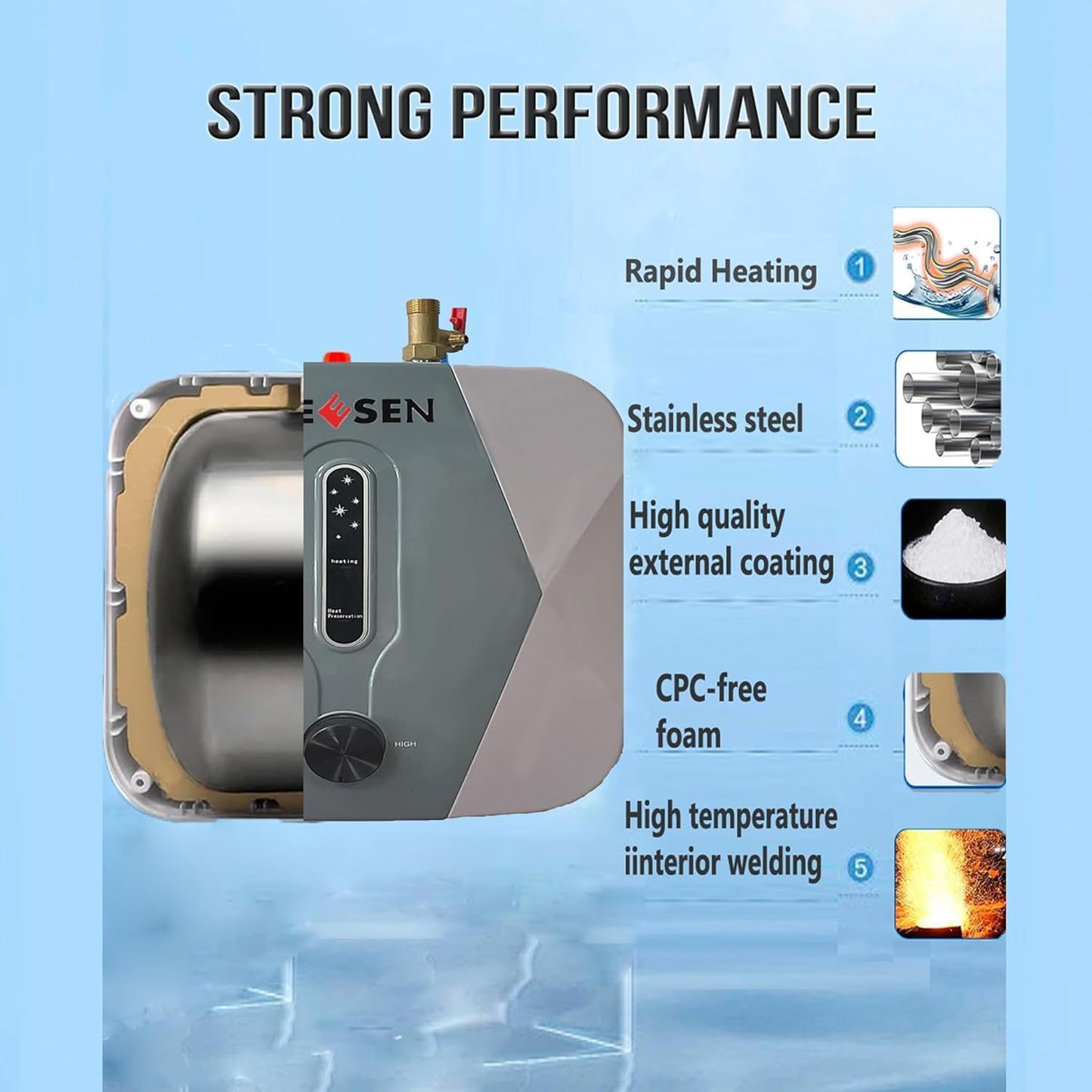 Geesen 110V US Plug Compact Size IPX4 Mini Tank Water Heater Electric