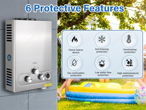 Tankless Water Heater Propane, 1.6GPM 6L Portable Instant Hot Water Heater