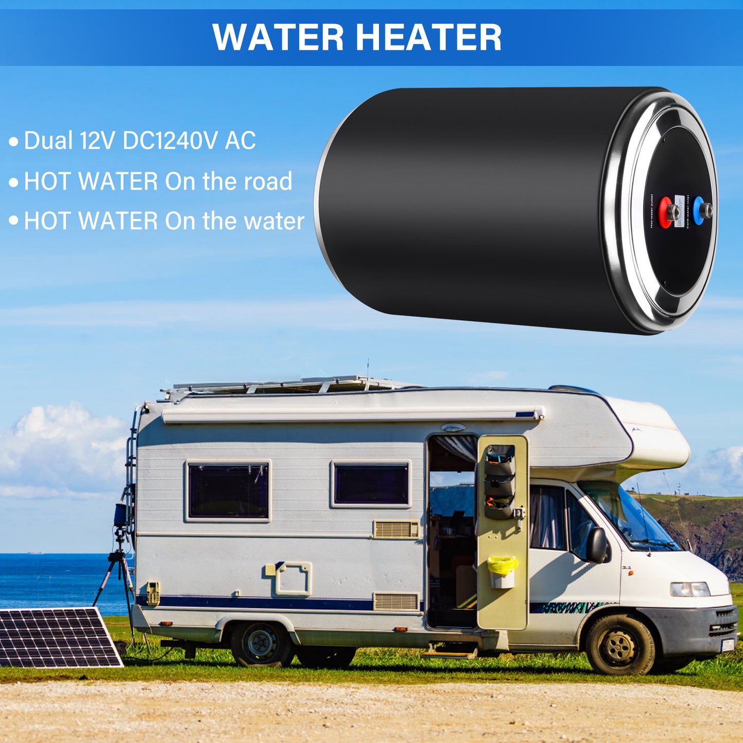 Dual Power Water Heater, 12V DC 200W/230V AC 1500W, 10L, for Caravan Camping UK Plug 230v RV Tank Water Heater, Instant for RV, for Camper with Double Power Supply & Remote Controller