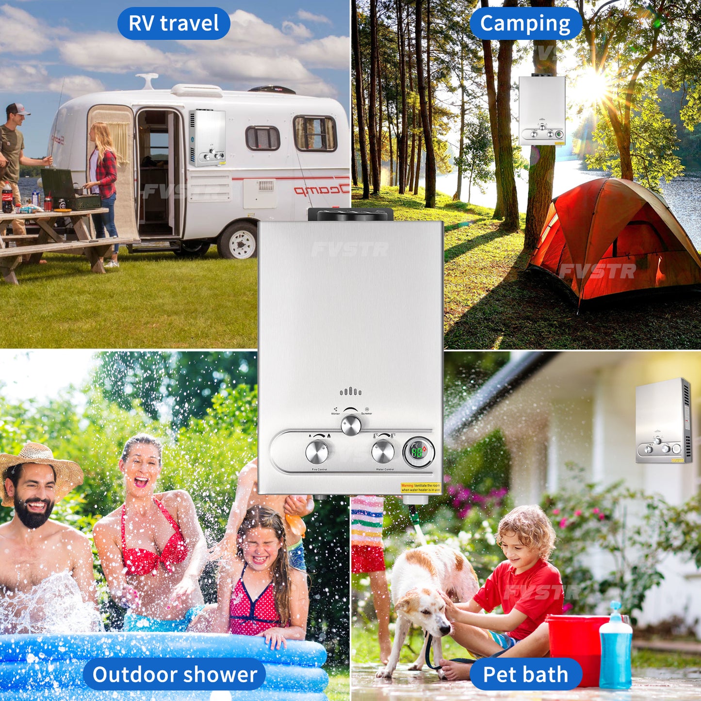 Tankless Water Heater Propane, 1.6GPM 6L Portable Instant Hot Water Heater, Outdoor Use for RV, Camper Van, Camping Trailer, Cabin, Barn, Pool, Sliver